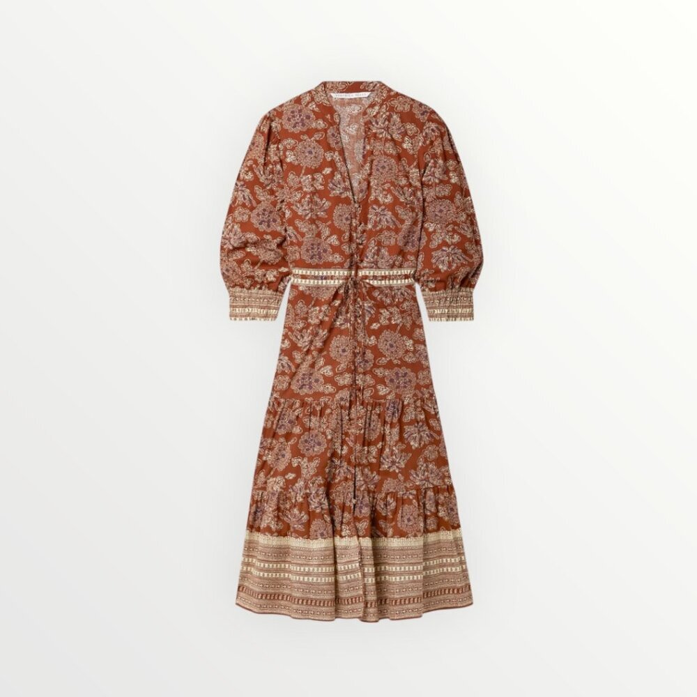 Veronica Beard Swedie Printed Midi Dress in Rust - Picture 6 of 13